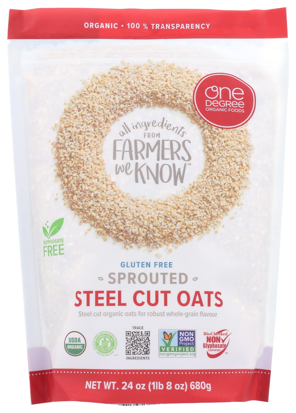 One Degree Organic Foods Gluten Free Sprouted Steel Cut Oats – 24oz Pack of 4
