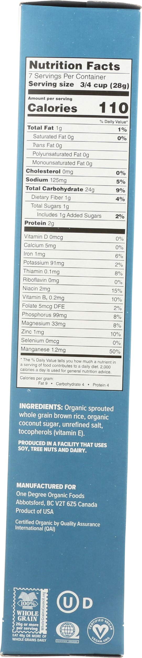 One Degree Sprouted Brown Rice Crisps Cereal, 8oz, Case of 6