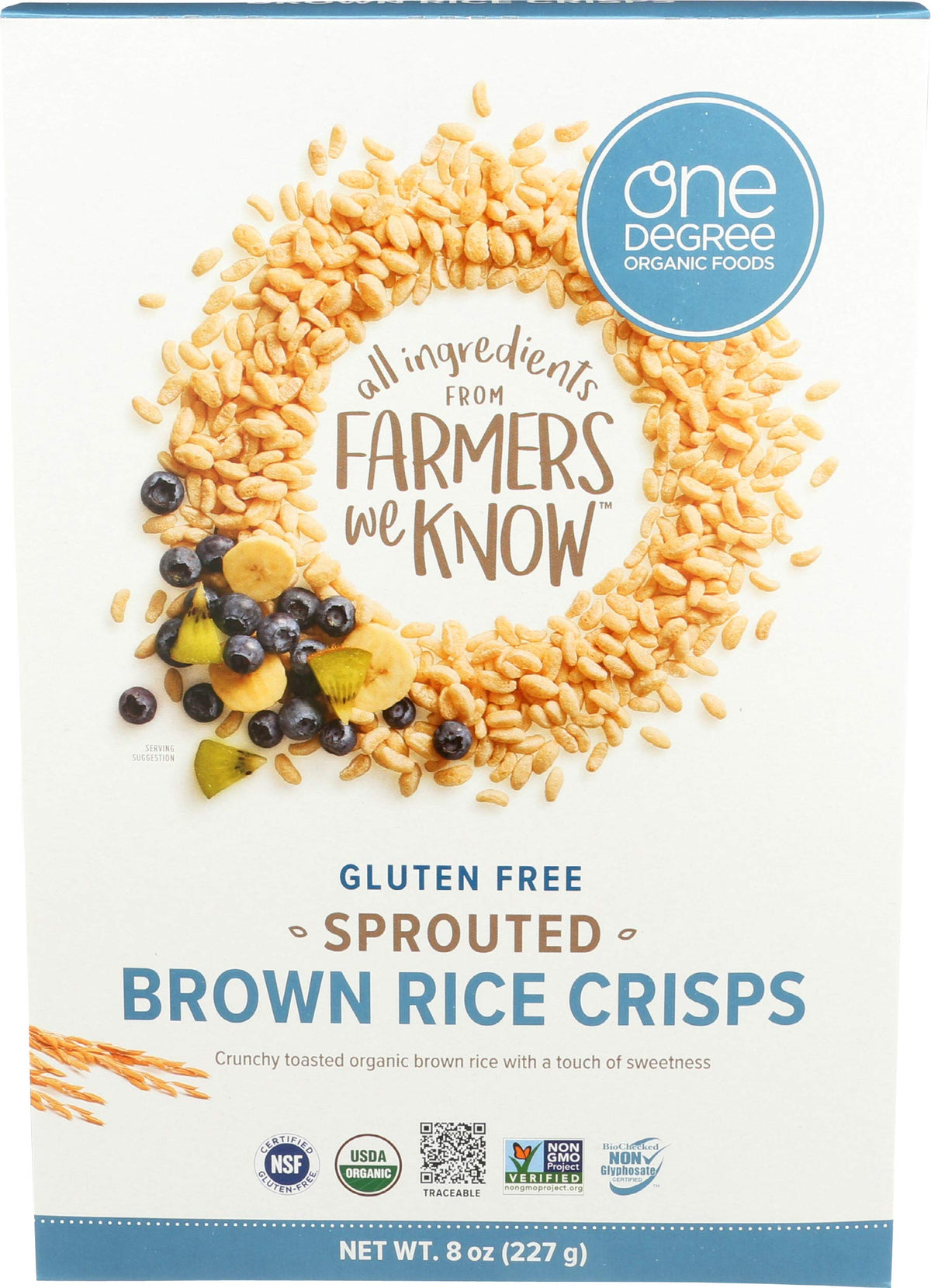 One Degree Sprouted Brown Rice Crisps Cereal, 8oz, Case of 6
