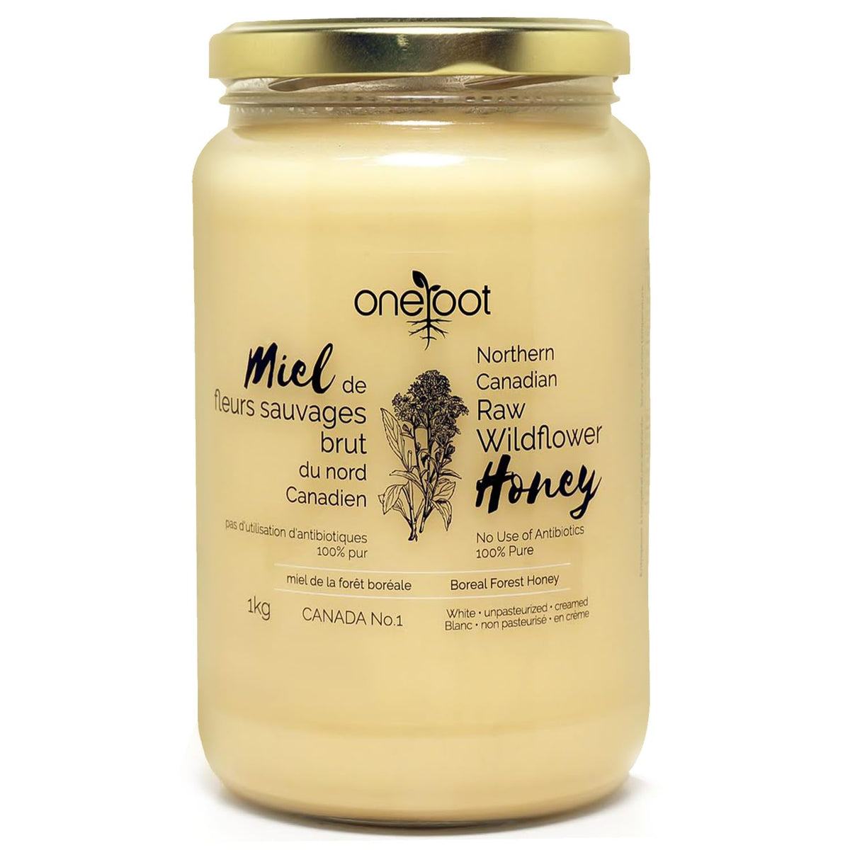 OneRoot 100% Canadian Wildflower Honey - 1kg, Unheated & Creamed, Raw & Pure