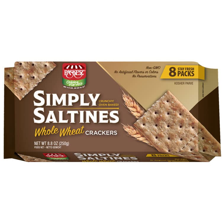 Only Kosher Candy Simply Saltines Whole Wheat Crackers – Kosher Parve, Non-GMO, 8 Stay Fresh Packs, 3-Pack