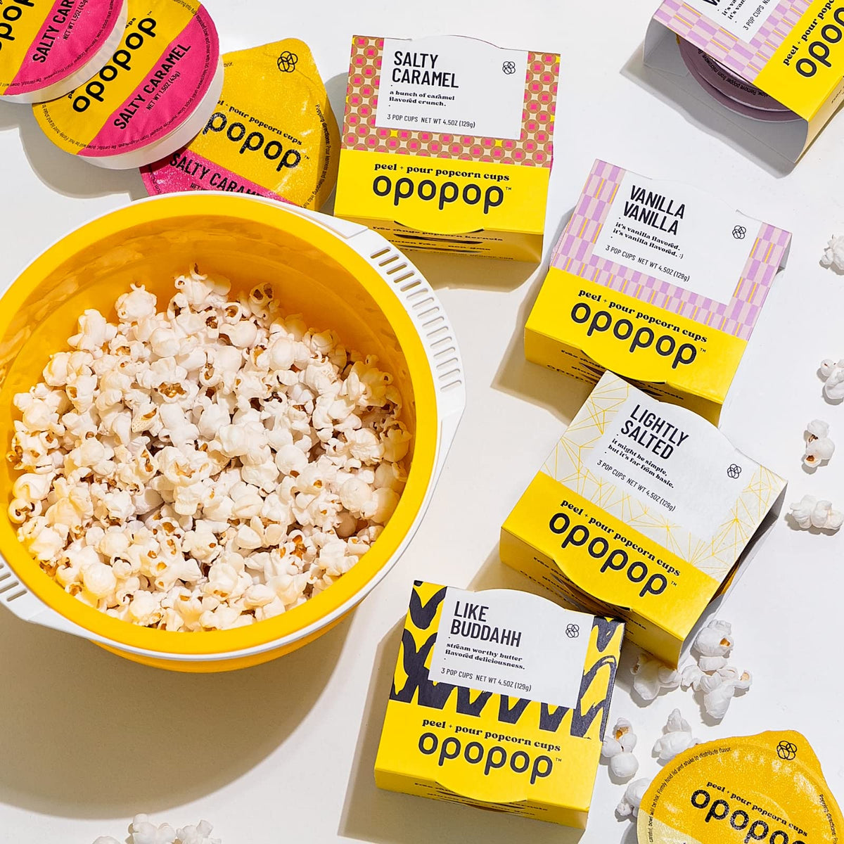 Opopop Gourmet Popcorn Gift Set – 12-Pack Variety Microwave Kit with Collapsible Popcorn Popper