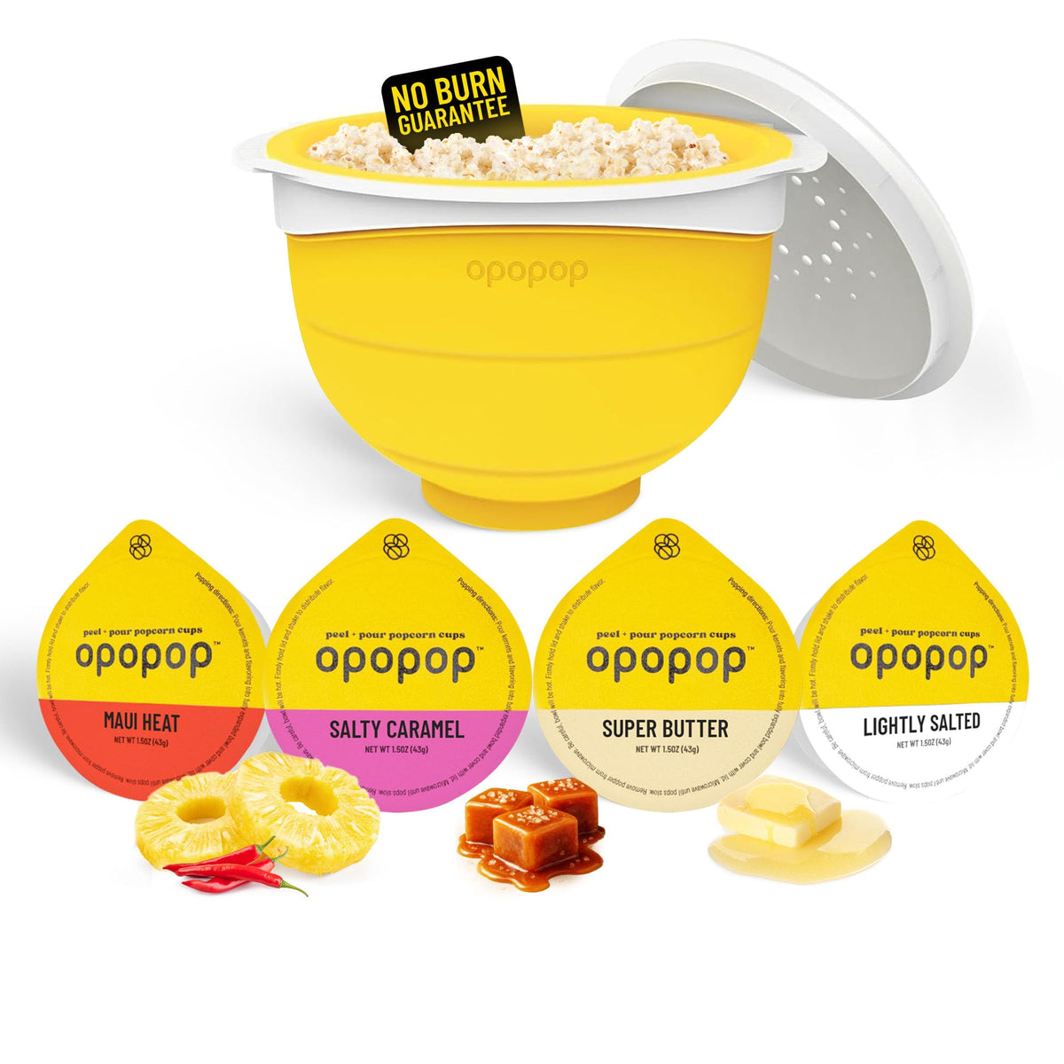 Opopop Microwave Popcorn Kit – Variety 4-Pack Gourmet Cups & Collapsible Popcorn Popper