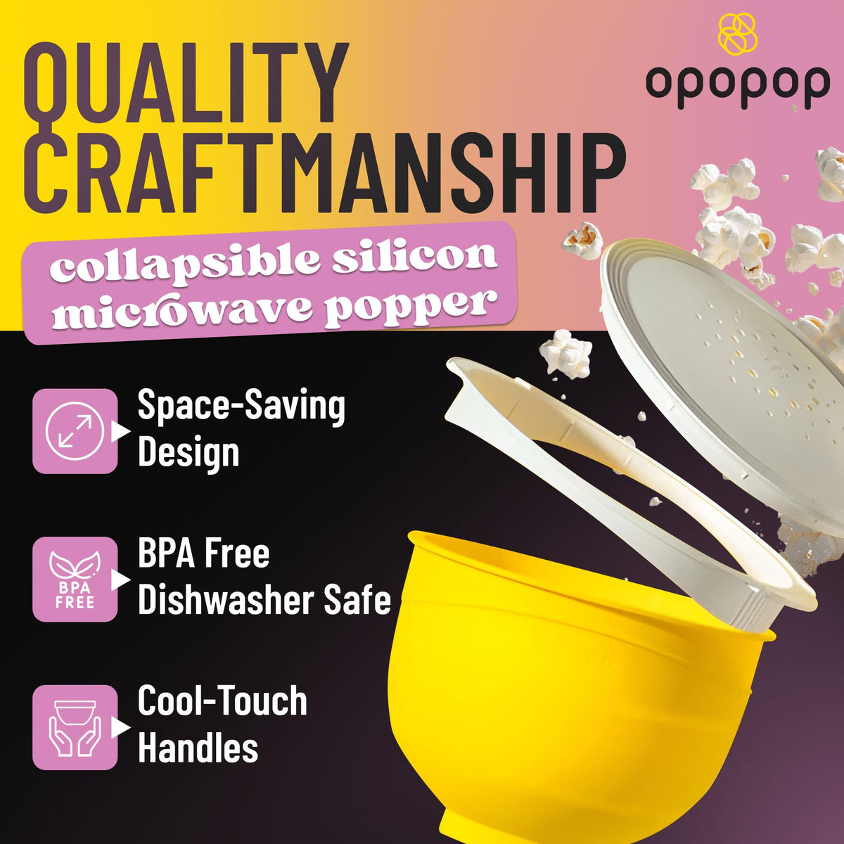 Opopop Microwave Popcorn Kit – Variety 4-Pack Gourmet Cups & Collapsible Popcorn Popper