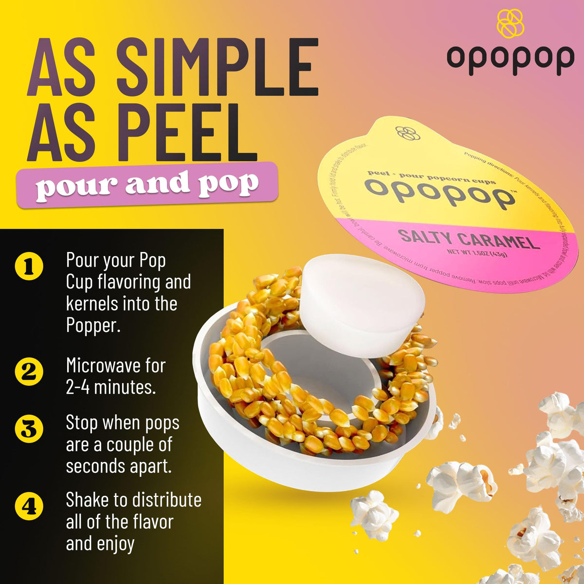 Opopop Microwave Popcorn Kit – Variety 4-Pack Gourmet Cups & Collapsible Popcorn Popper