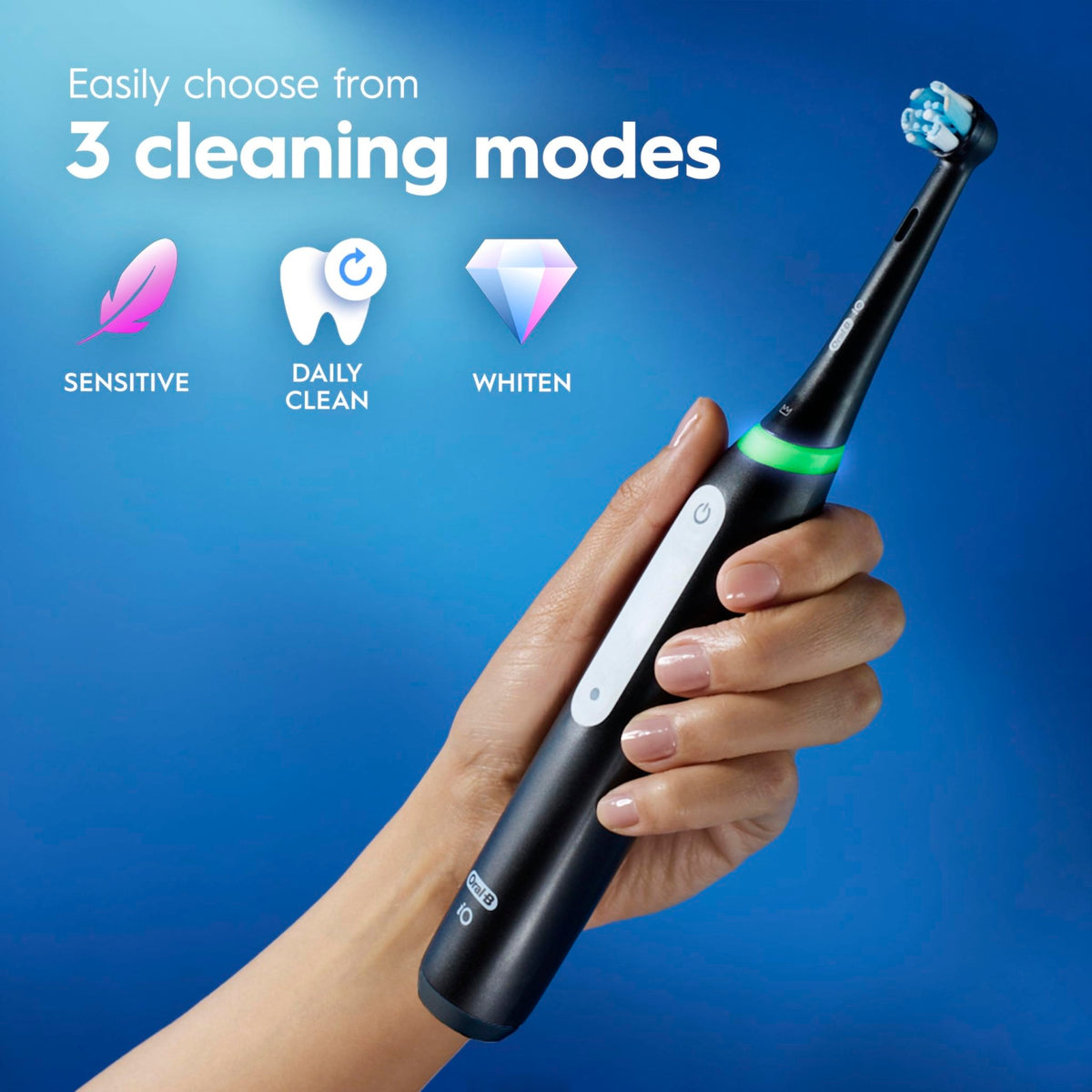 Oral-B iO Series 3 Limited Deep Clean Rechargeable Electric Toothbrush for Adults, Black, 3 Modes, Smart Pressure Sensor, Plaque Removal and Gum Care, 2 Replacement Brush Heads, Travel Case