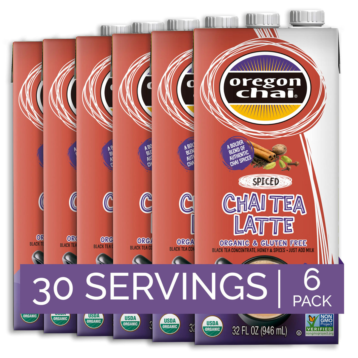 Oregon Chai Organic Spiced Chai Concentrate – 32 Fl Oz (Pack of 6)