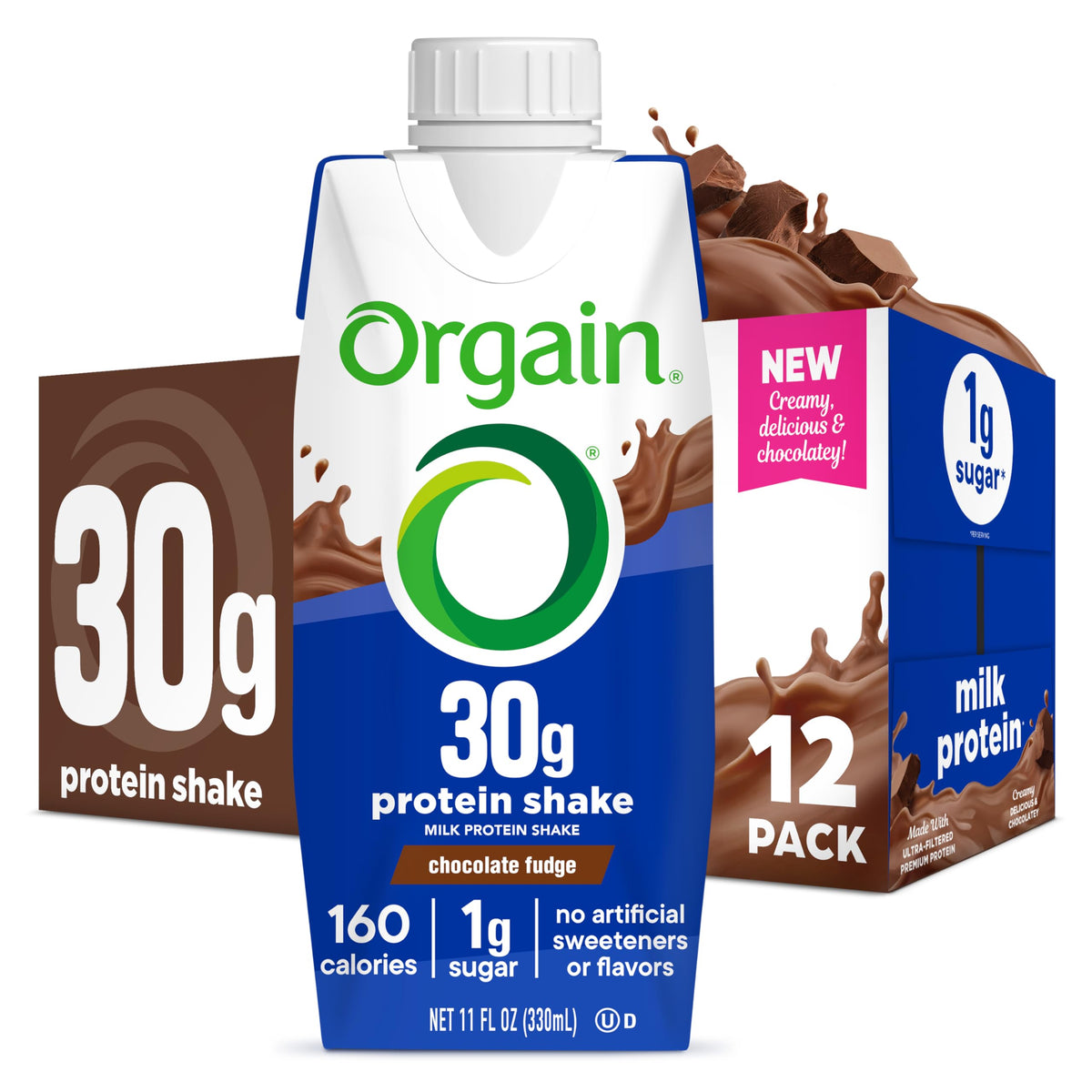Orgain 30g High Protein Shake – Chocolate Fudge, Ready-to-Drink, 11oz, 12 Pack, Keto & Gluten-Free