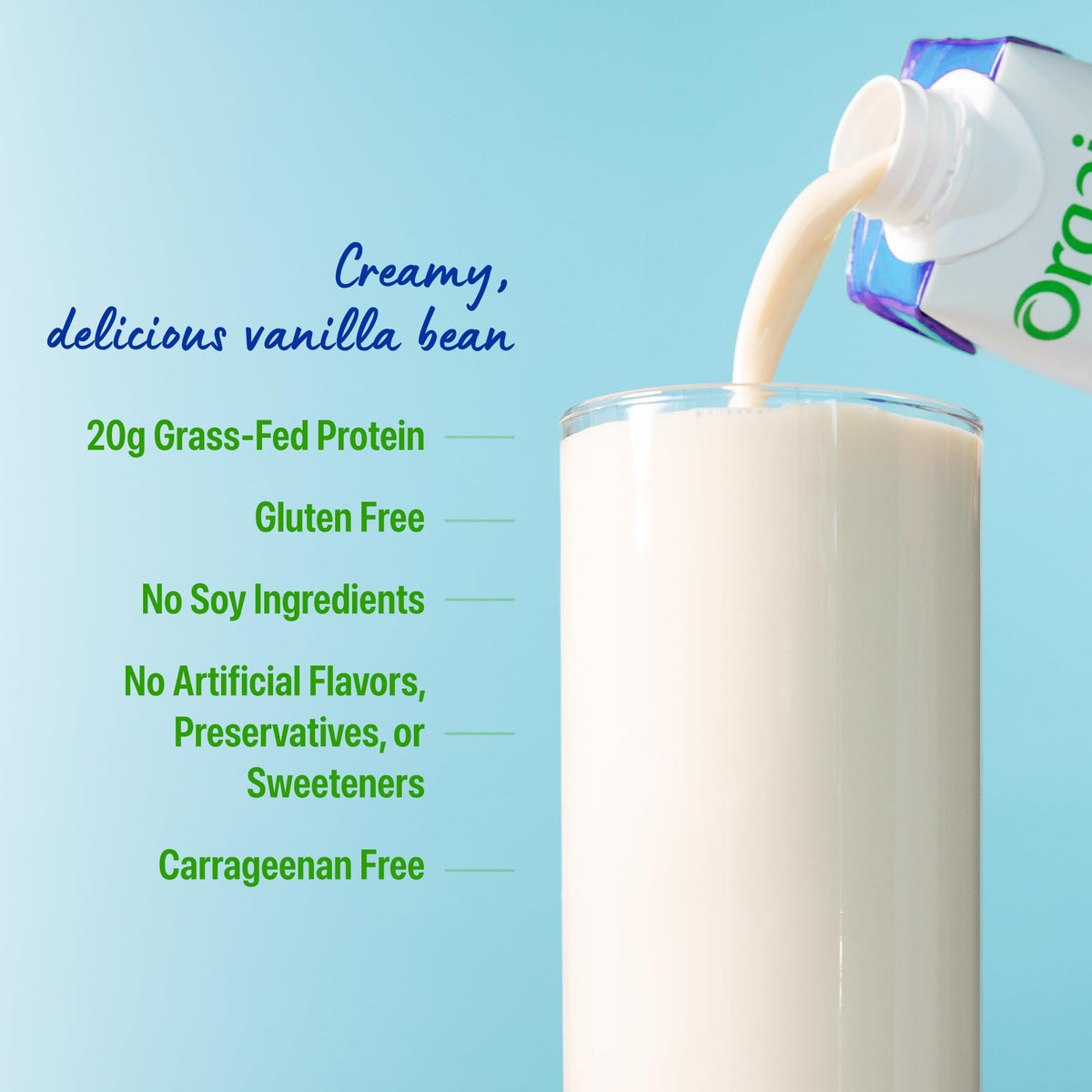 Orgain Clean Protein Shake Vanilla Bean – Grass-Fed Dairy, 20g Protein, Ready to Drink