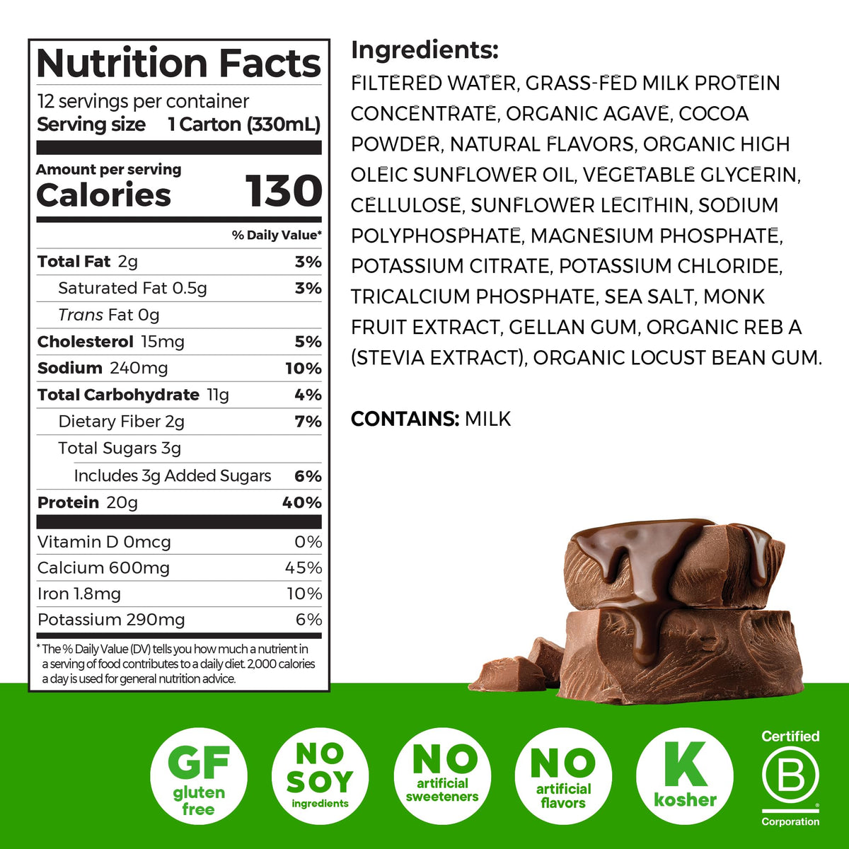 Orgain Clean Protein Shake – Creamy Chocolate Fudge, Grass-Fed Dairy, 20g Protein, 11oz RTD (Pack of 12)
