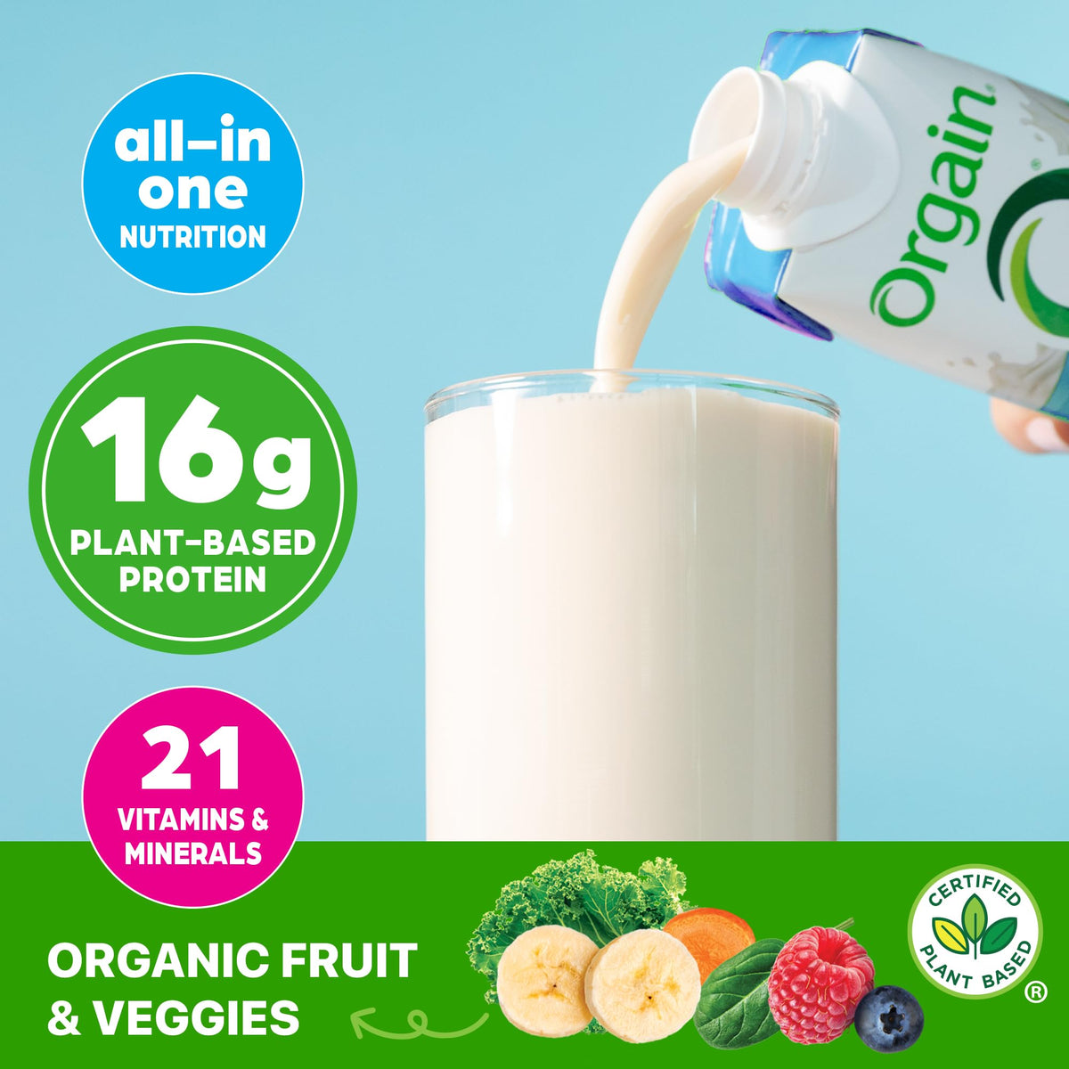 Orgain Organic Vegan Protein Shake Vanilla Bean — 16g Plant-Based Protein, 11 fl oz, 12-Pack