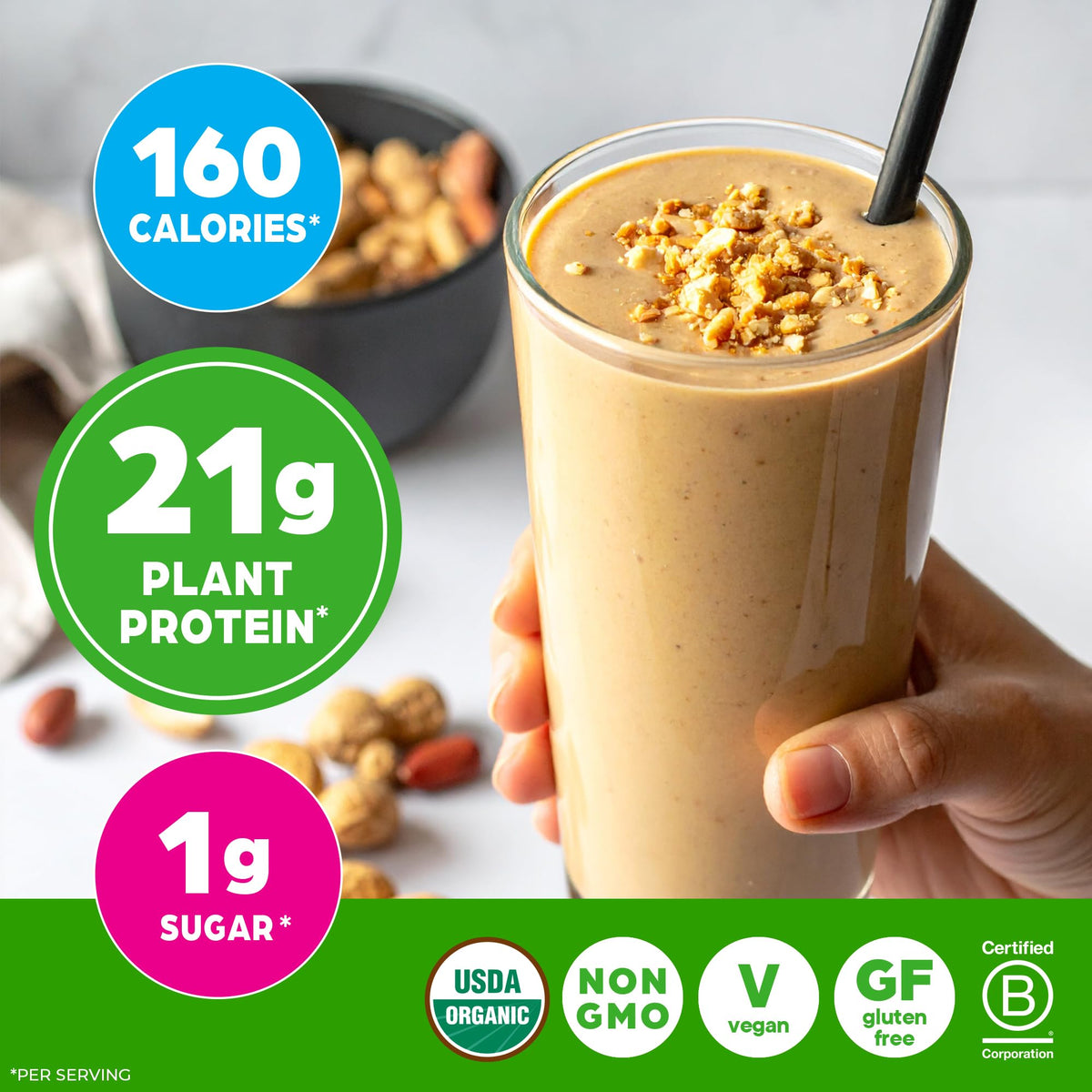 Orgain Organic Vegan Protein Powder – Peanut Butter, 21g Plant Protein, 2.03 lb