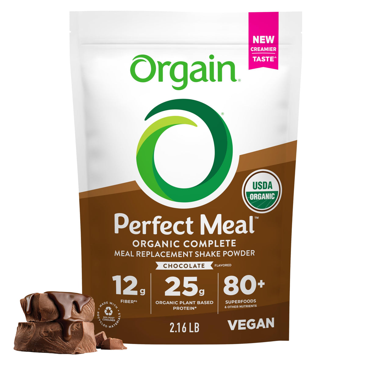Orgain Perfect Meal – Organic Vegan Meal Replacement Protein Powder (Chocolate) | 25g Protein, 80+ Superfoods