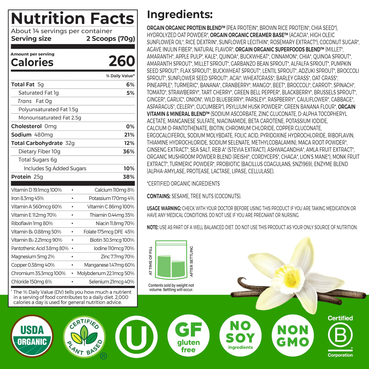 Orgain Perfect Meal Vanilla — Organic Vegan Meal Replacement, 25g Protein, 80+ Superfoods
