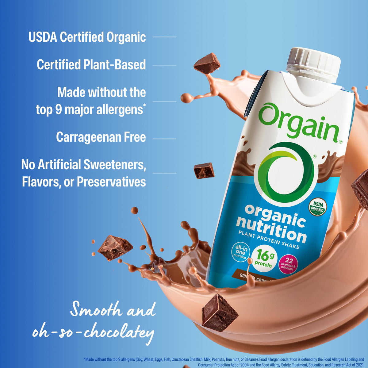 Orgain Organic Vegan Protein Shake – Smooth Chocolate, 16g Protein, 22 Vitamins & Minerals, 11 fl oz (12 Pack)