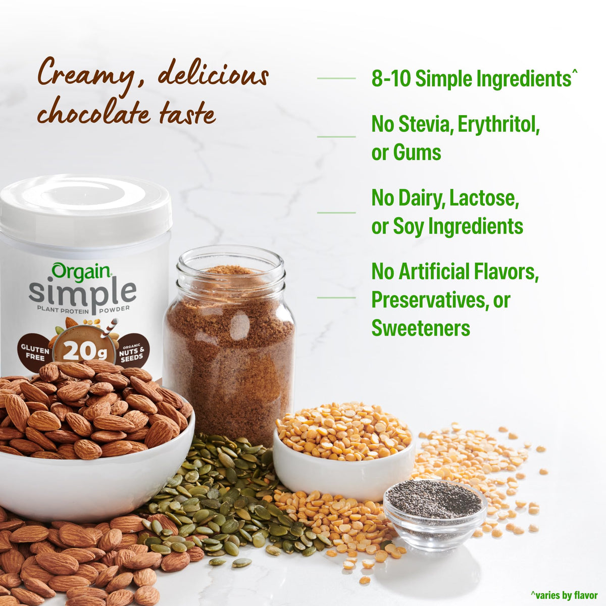 Orgain Organic Simple Vegan Protein Powder - Chocolate, 20g Plant-Based Protein, 1.25 lb (Packaging May Vary)
