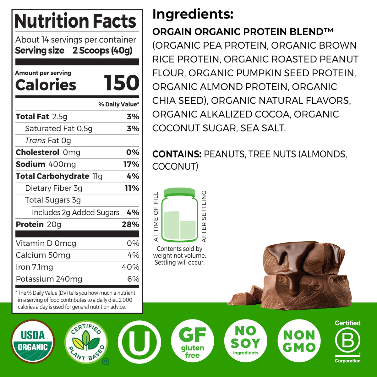 Orgain Organic Simple Vegan Protein Powder - Chocolate, 20g Plant-Based Protein, 1.25 lb (Packaging May Vary)