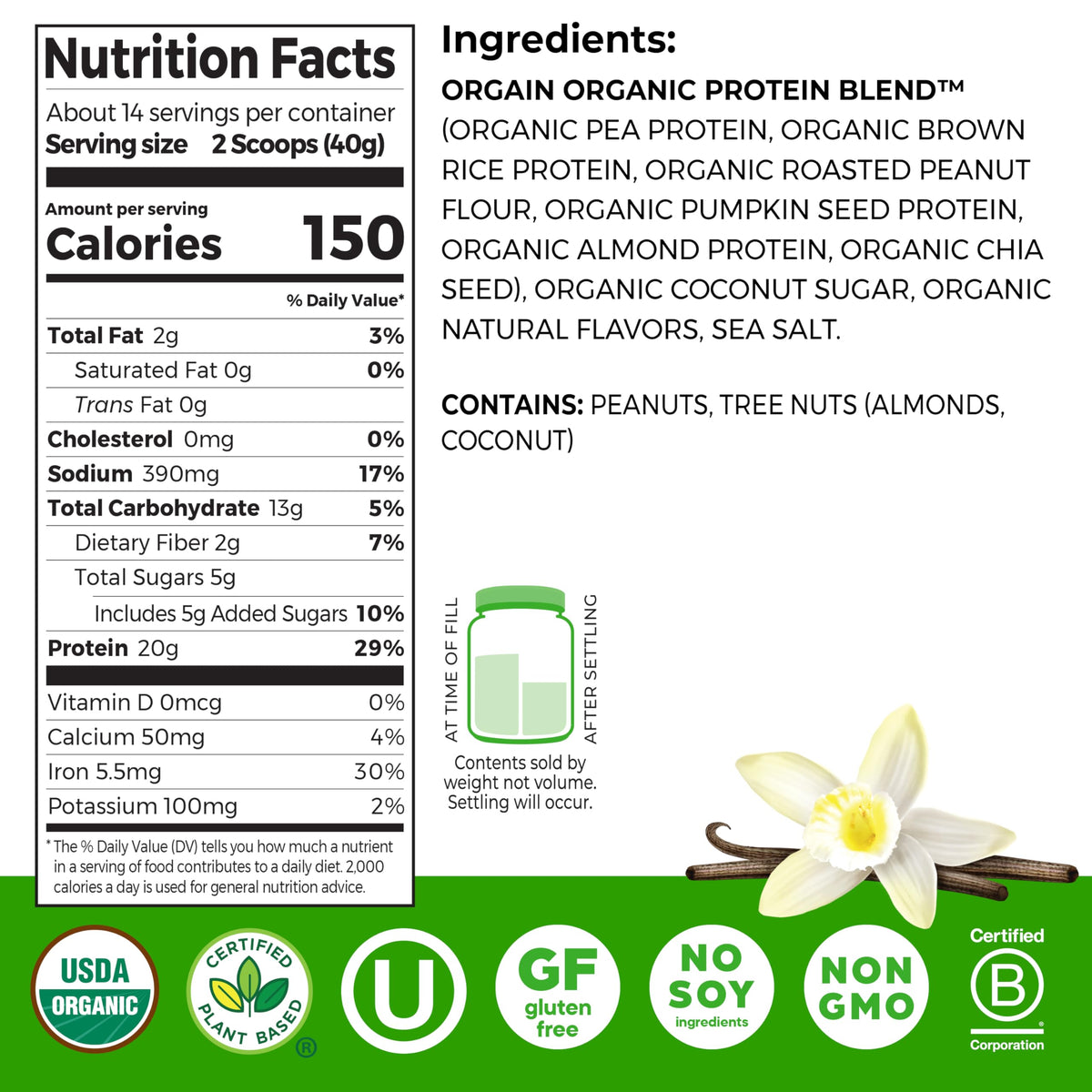 Orgain Organic Simple Vegan Protein Powder – Vanilla, 20g Plant-Based Protein, 8–10 Simple Ingredients, Gluten Free