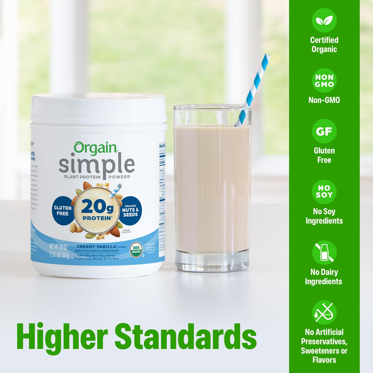 Orgain Organic Simple Vegan Protein Powder – Vanilla, 20g Plant-Based Protein, 8–10 Simple Ingredients, Gluten Free
