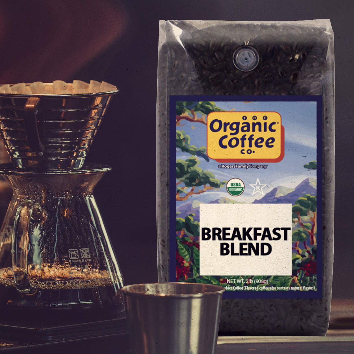 Organic Coffee Co. Breakfast Blend Whole Bean Coffee – 2 lb | USDA Organic, Medium-Light Roast
