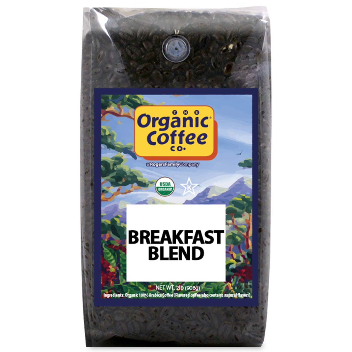 Organic Coffee Co. Breakfast Blend Whole Bean Coffee – 2 lb | USDA Organic, Medium-Light Roast