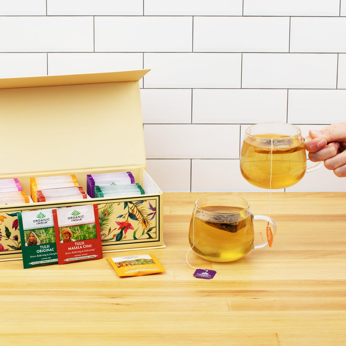 Organic India Tea Sampler Box – Tulsi Herbal Tea Gift Set (60 Tea Bags)