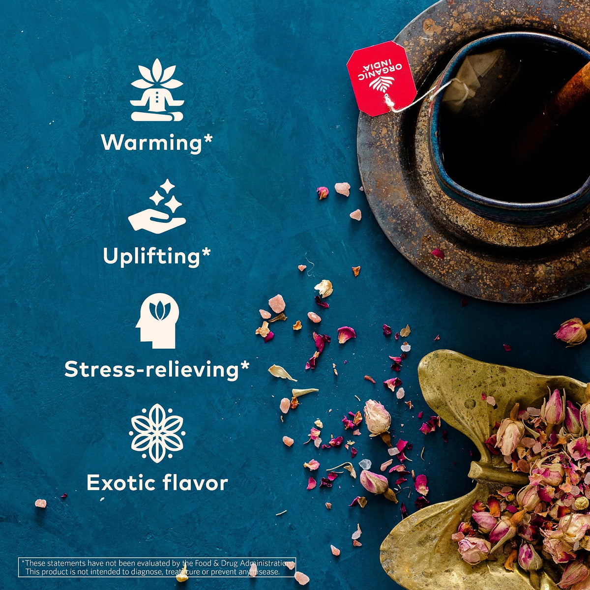 ORGANIC INDIA Tulsi Cinnamon Rose Tea – Caffeine-Free Tulsi Rose Tea Bags, Chamomile & Holy Basil, 18 Infusion Bags, 3 Pack