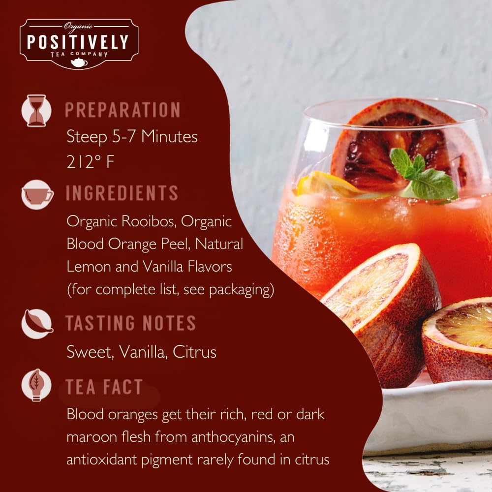 Organic Positively Tea Company Blood Orange Vanilla Rooibos Tea – Loose Leaf, 16 Ounce