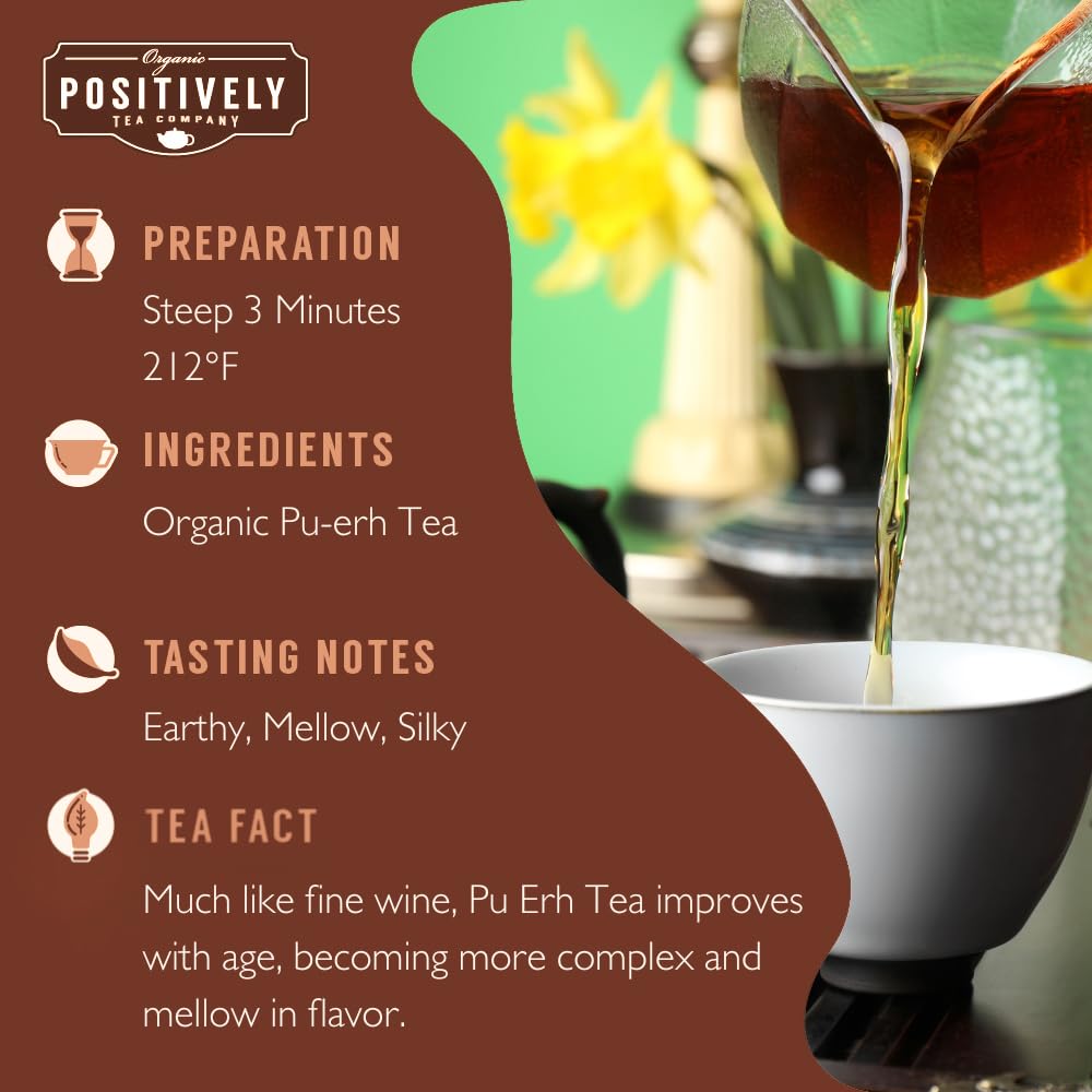 Organic Positively Tea Company Pu-Erh Tea – Loose Leaf, 16 Ounce | USDA Organic