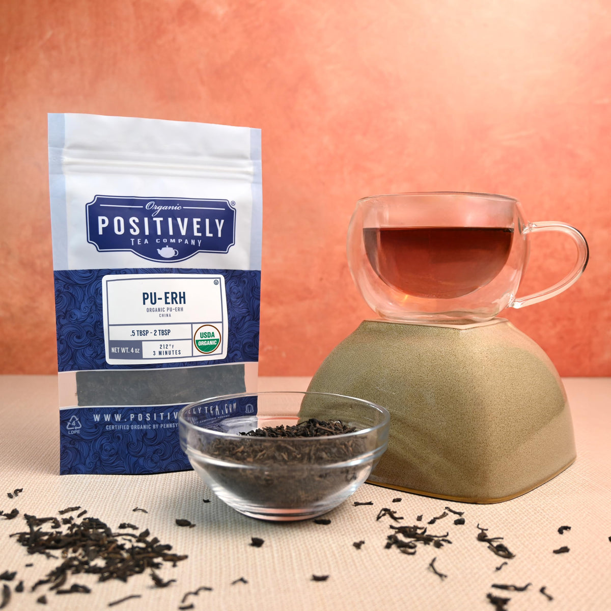 Organic Positively Tea Company Pu-Erh Tea – Loose Leaf, 16 Ounce | USDA Organic