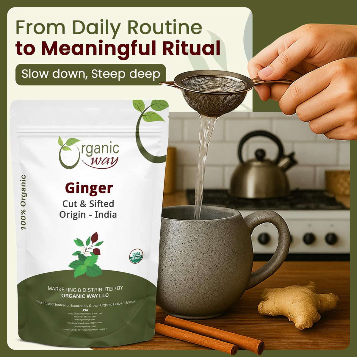 Organic Way Dried Ginger Root Cut & Sifted – Premium Organic Ginger 2LBS