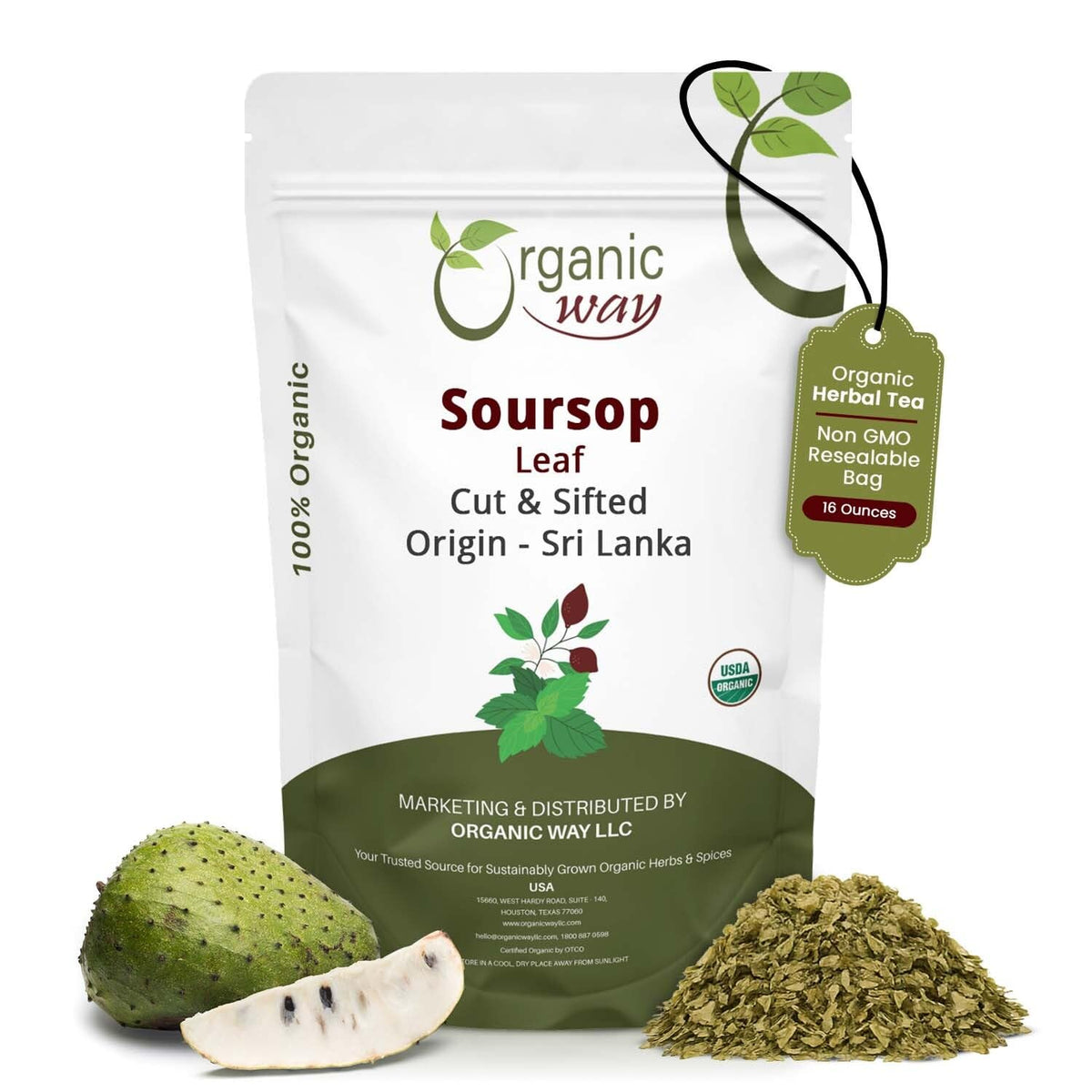 Organic Way Dried Soursop Leaf Coarse Cut – Herbal Tea, Kosher Certified, Vegan & Gluten Free