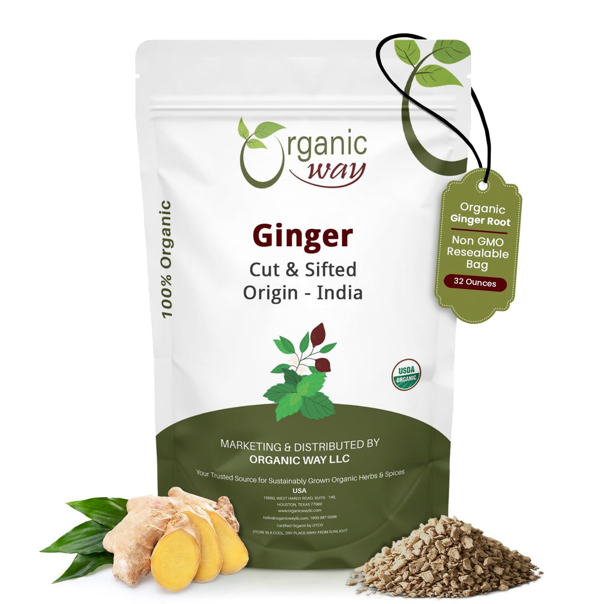 Organic Way Dried Ginger Root Cut & Sifted – Premium Organic Ginger 2LBS