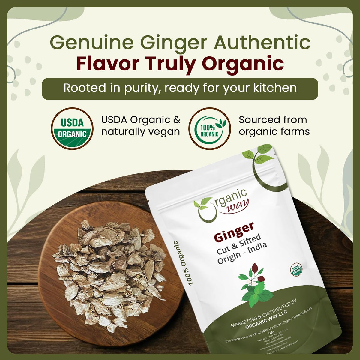 Organic Way Dried Ginger Root Cut & Sifted – Premium Organic Ginger 2LBS