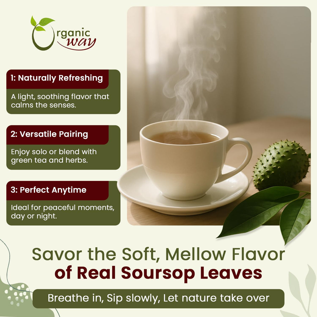 Organic Way Dried Soursop Leaf Coarse Cut – Herbal Tea, Kosher Certified, Vegan & Gluten Free