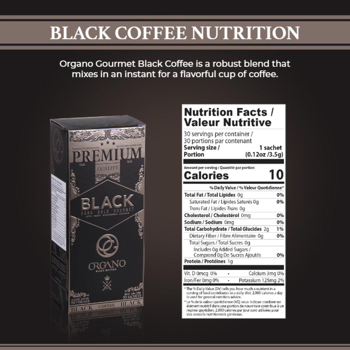 ORGANO Gourmet Black Coffee with Organic Ganoderma Lucidum – 3 Boxes, 90 Sachets