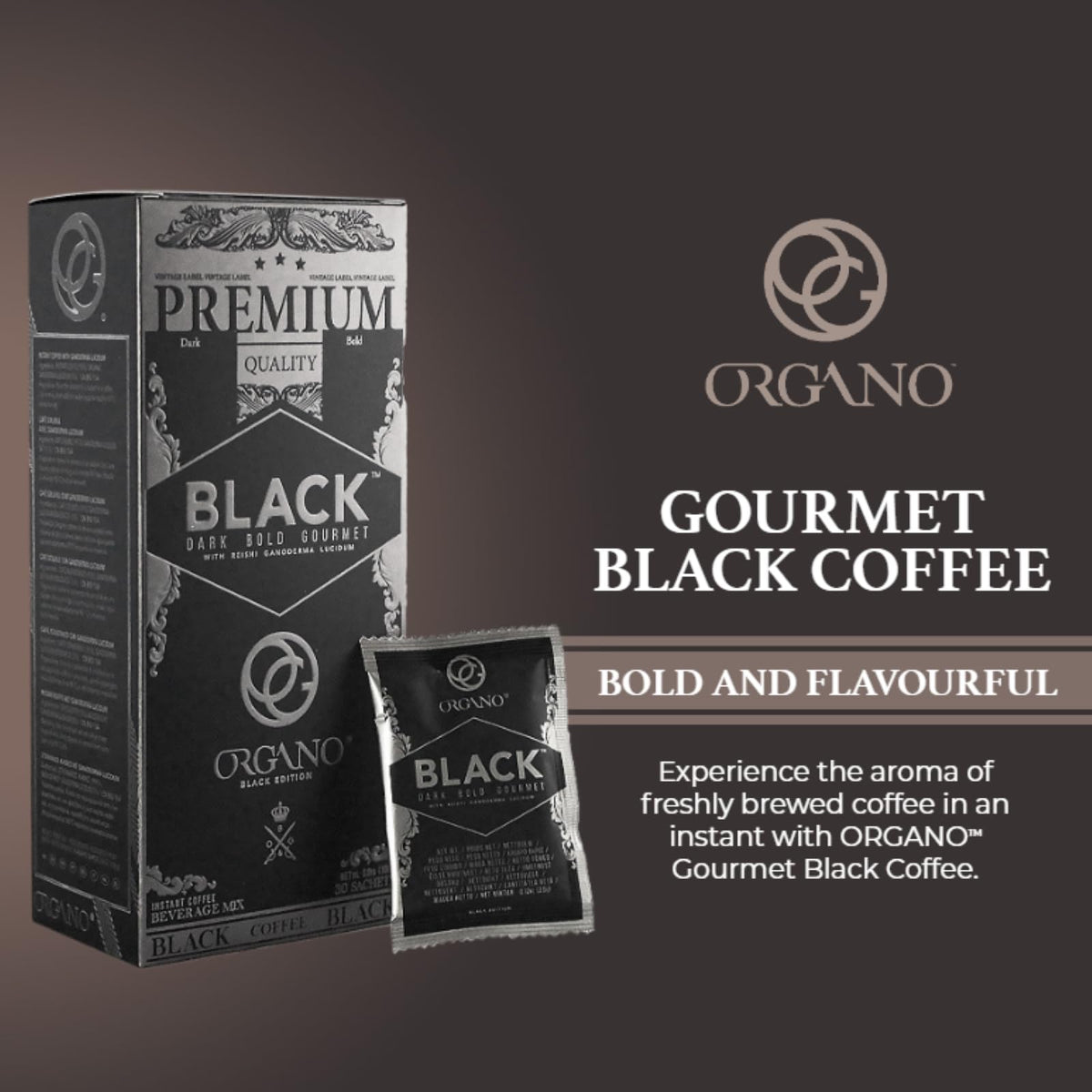 ORGANO Gourmet Black Coffee with Organic Ganoderma Lucidum – 3 Boxes, 90 Sachets