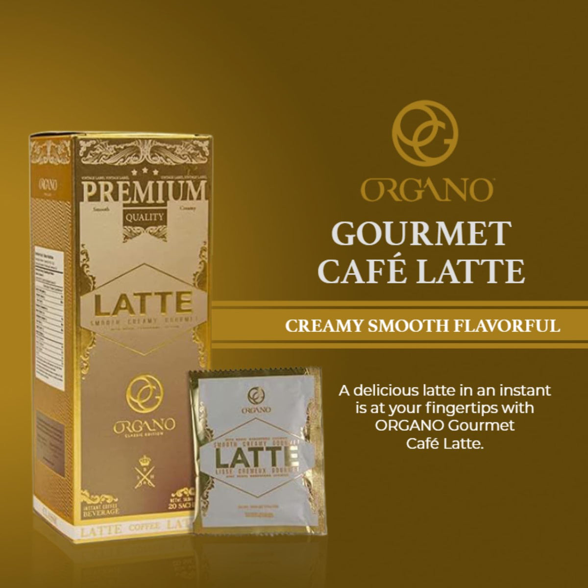 ORGANO Gourmet Cafe Latte – Certified Ganoderma Lucidum, 20 Sachets