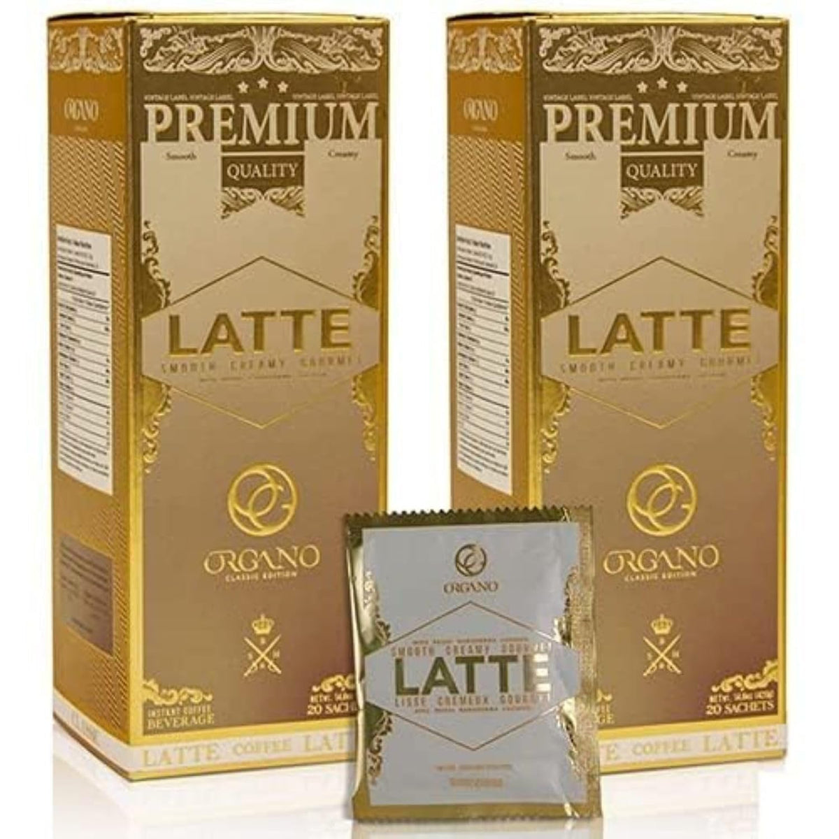 ORGANO Gourmet Cafe Latte – 2 Boxes, 40 Sachets, 100% Ganoderma Lucidum