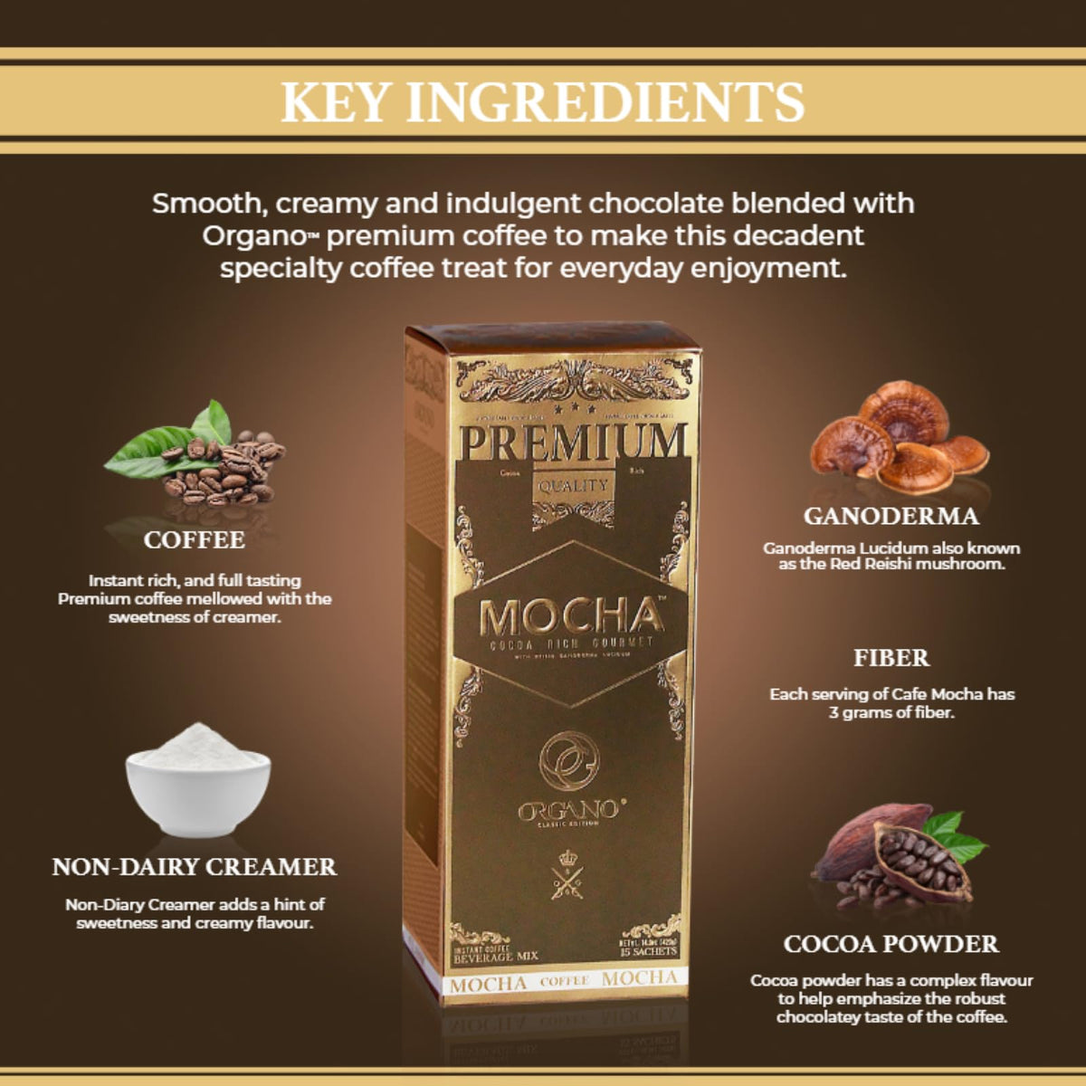 ORGANO Gourmet Cafe Mocha – 15 Sachets Instant Coffee