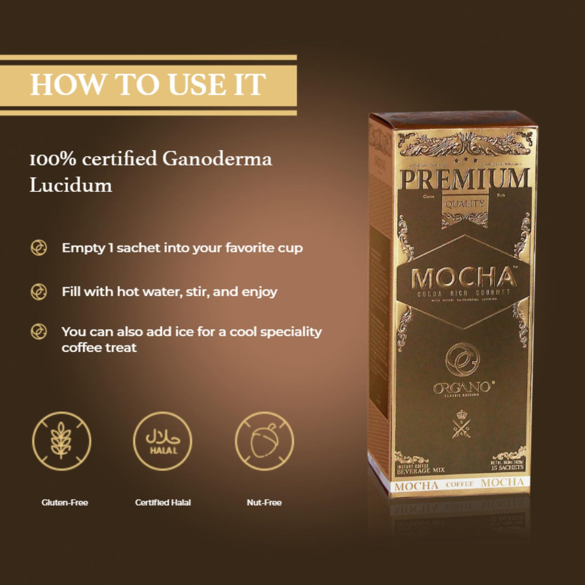 ORGANO Gourmet Cafe Mocha – 15 Sachets Instant Coffee