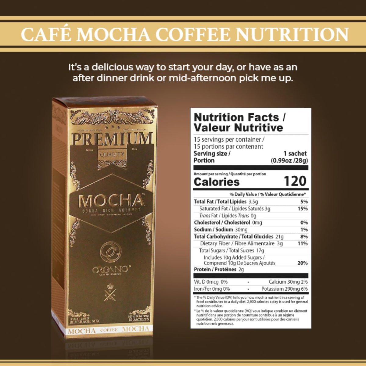 ORGANO Gourmet Cafe Mocha – 15 Sachets Instant Coffee