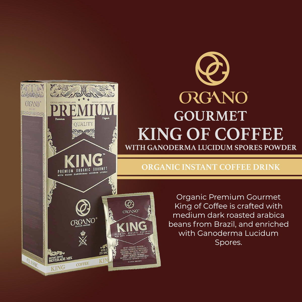 ORGANO King of Coffee – 100% Ganoderma Lucidum, 25 Sachets
