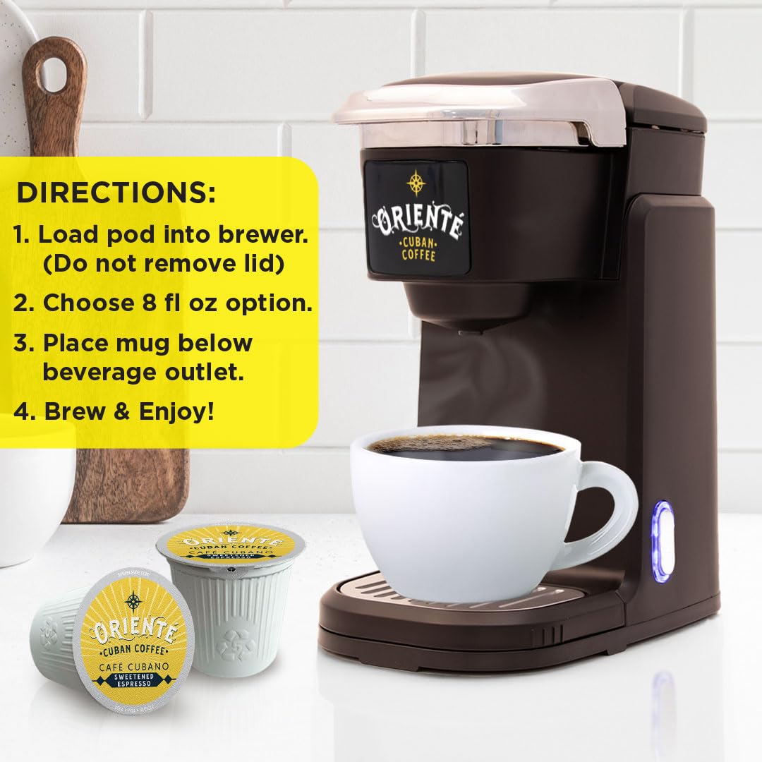 Oriente Sweetened Espresso Pods – 50 Ct Dark Roast Cuban Coffee, 100% Arabica, Keurig K-Cup Compatible