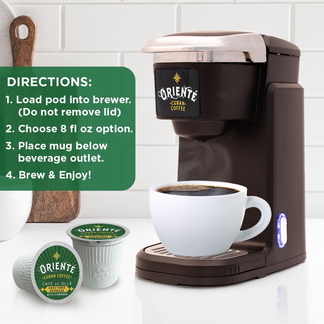 Oriente Sweetened Cinnamon Espresso Pods, Cuban Café de Olla, 50 ct, Keurig Compatible