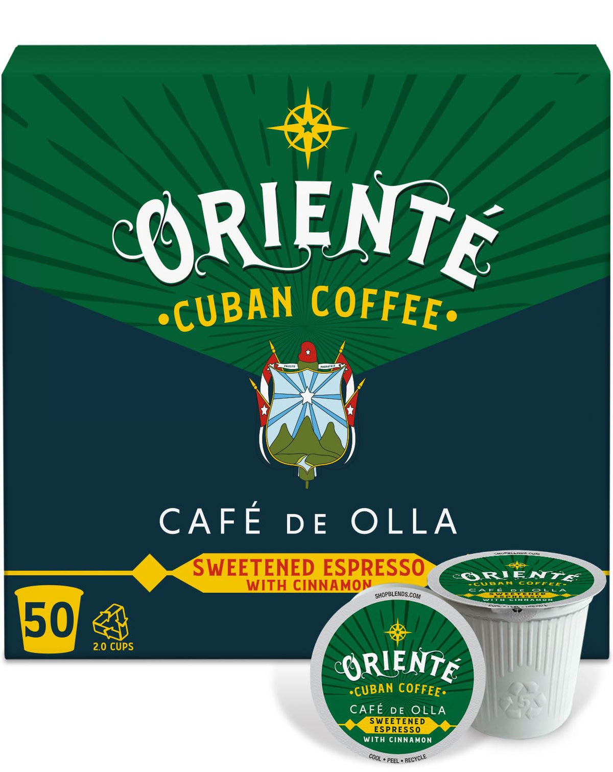Oriente Sweetened Cinnamon Espresso Pods, Cuban Café de Olla, 50 ct, Keurig Compatible