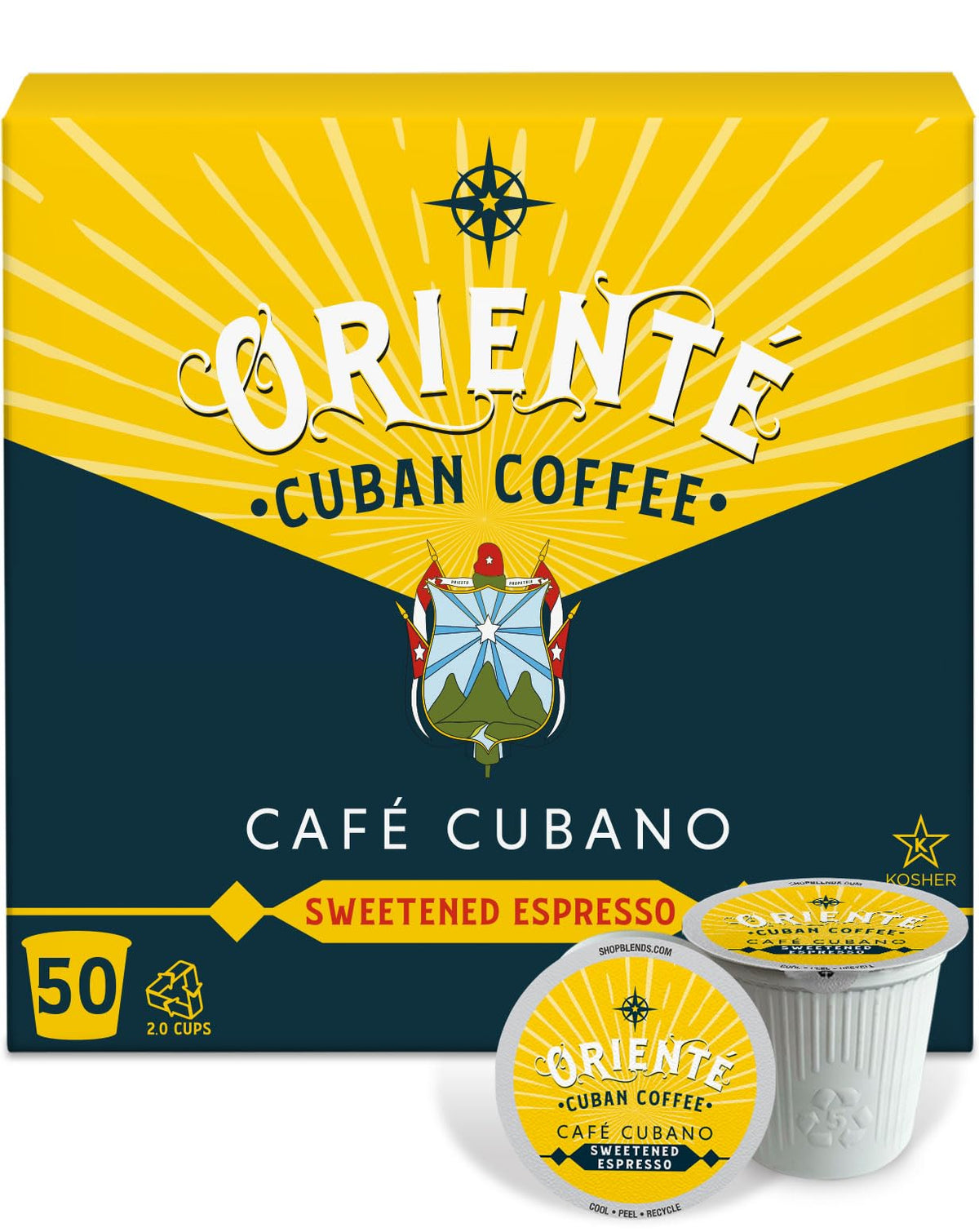 Oriente Sweetened Espresso Pods – 50 Ct Dark Roast Cuban Coffee, 100% Arabica, Keurig K-Cup Compatible