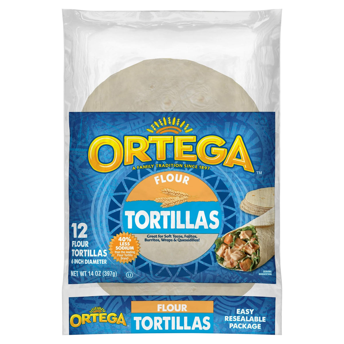Ortega Flour Tortillas, 6-Inch, 12-Count — Soft, Low-Sodium Wraps