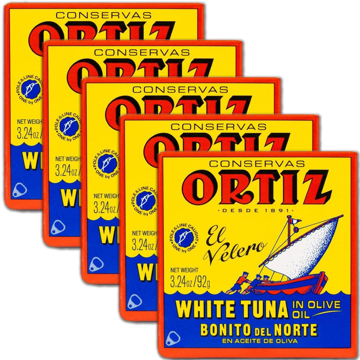 Ortiz White Tuna in Olive Oil — Fresh Spanish Bonito del Norte, 5-Pack 3.24oz