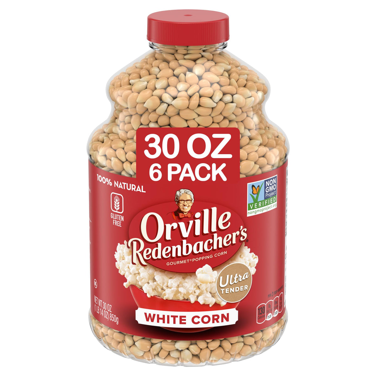 Orville Redenbacher's White Popcorn Kernels – 6 Pack, 30 oz Each, 6g Fiber Per Serving | Gluten Free & 100% Natural